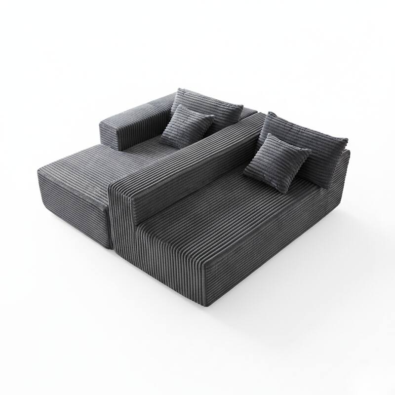 103.54" Flannel L-Shaped High-Density Modern Modular Sectional Sofa with Chaise & Pillows