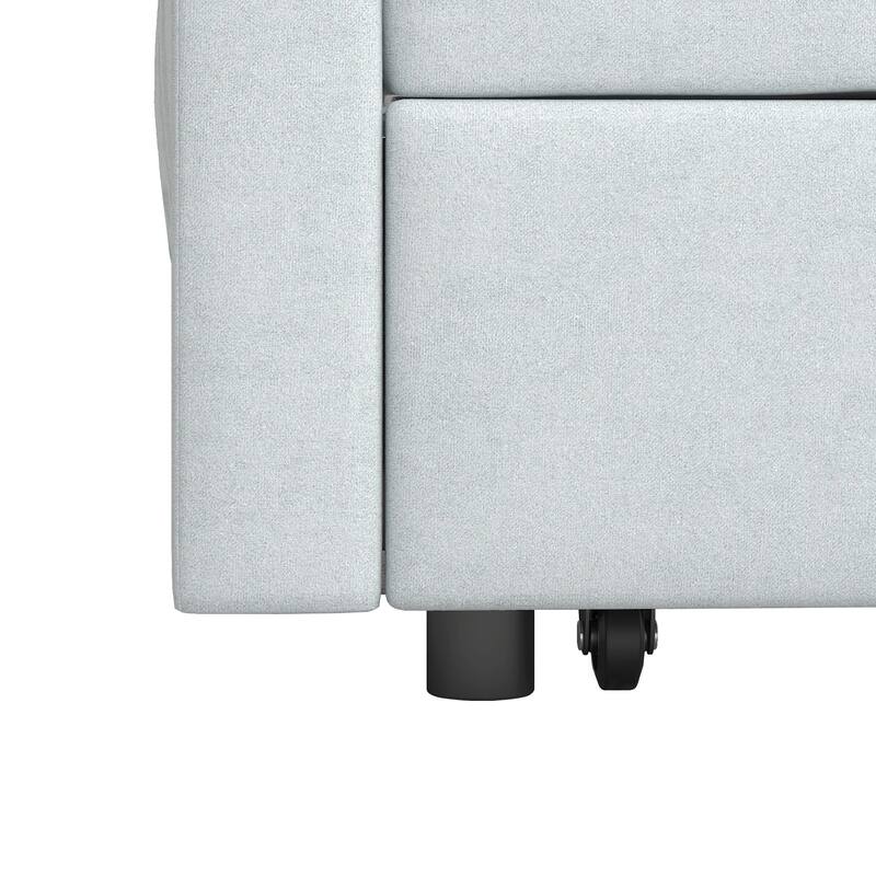 Flannel Sleeper Sofa Bed Loveseat Recliners Couch with Pull-Out Trundle, Adjustable Backrest, Round Arms and Side Pockets
