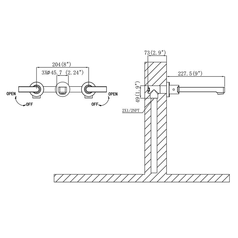 Matte Black 2-Handle Wall Mount Bathroom Faucet