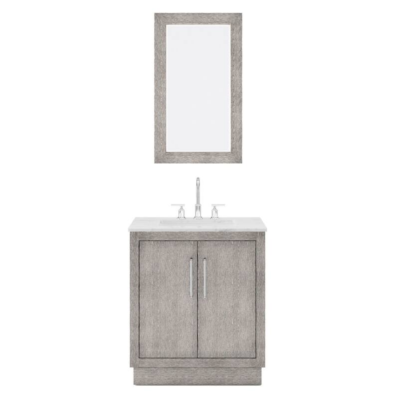 Hugo Carrara Marble Countertop Vanity with Mirror and Gooseneck Faucet