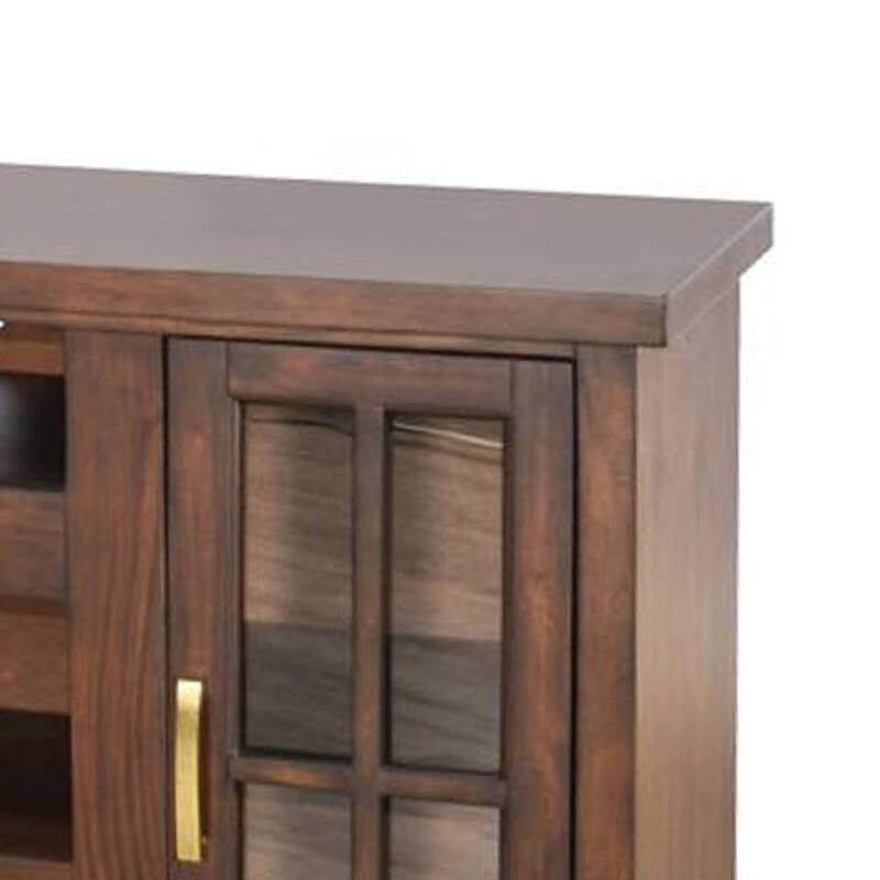 Leyla TV Stand Media Cabinet, 2 Glass Doors, Shelves, Brown Wood 76 Inch
