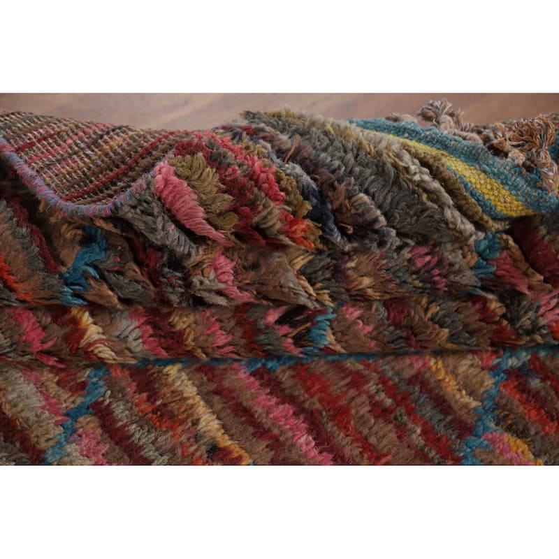 Striped Trellis Moroccan Area Rug Handmade Wool Carpet - 5'8" x 9'9"
