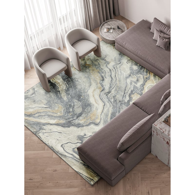 Exquisite Rugs Gianni Handmade Handloomed New Zealand Wool/Bamboo Silk Gray/Gold Area Rug