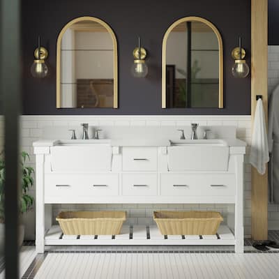 KitchenBathCollection Charlotte 72" Double Farmhouse Vanity with Quartz Top