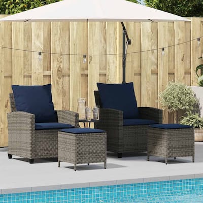 vidaXL Garden Sofa Set Grey, Navy blue PE rattan and powder-coated steel - 25.2 x 28.1 x 31.1 in