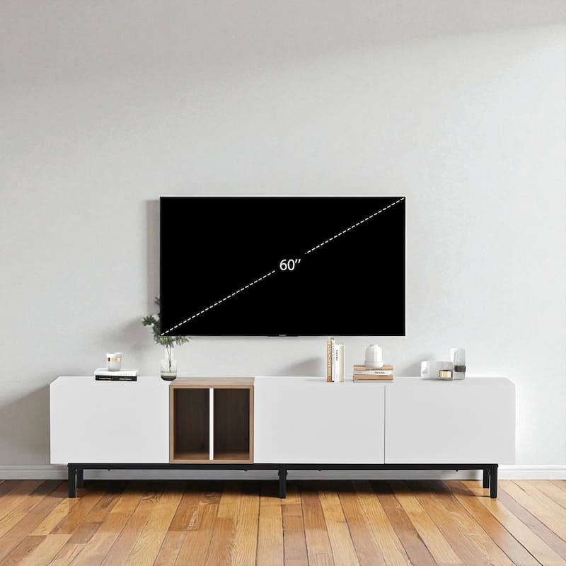 Modern 80 Inch TV Stand with 3 Drop-Down Doors, Entertainment Console with Large Storage Cabinet for Bedroom or Media Space