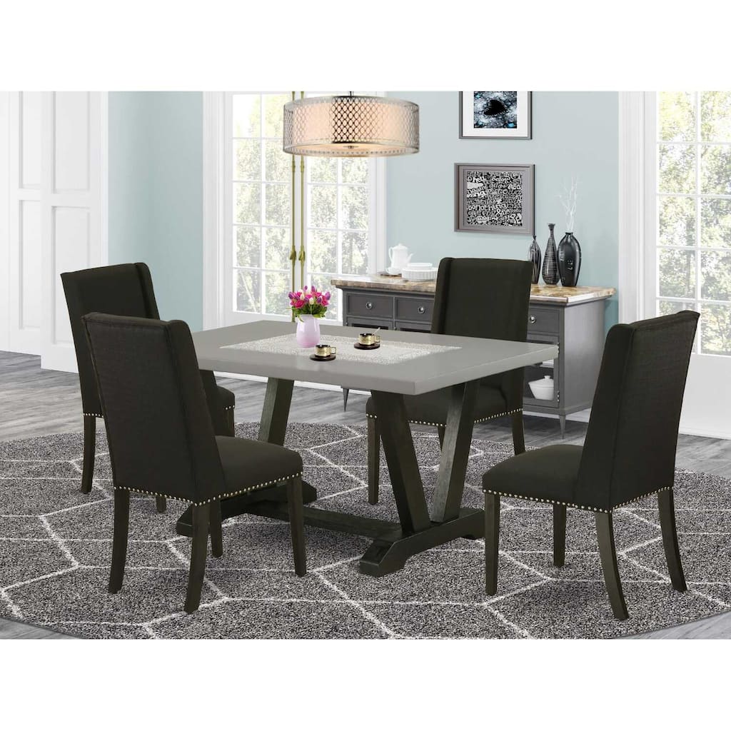 HomeStock 5-Piece Rectangle Natural Oak Finish Solid Wood Top Dining Table with 4 Upholstered Chairs with Lattice Back