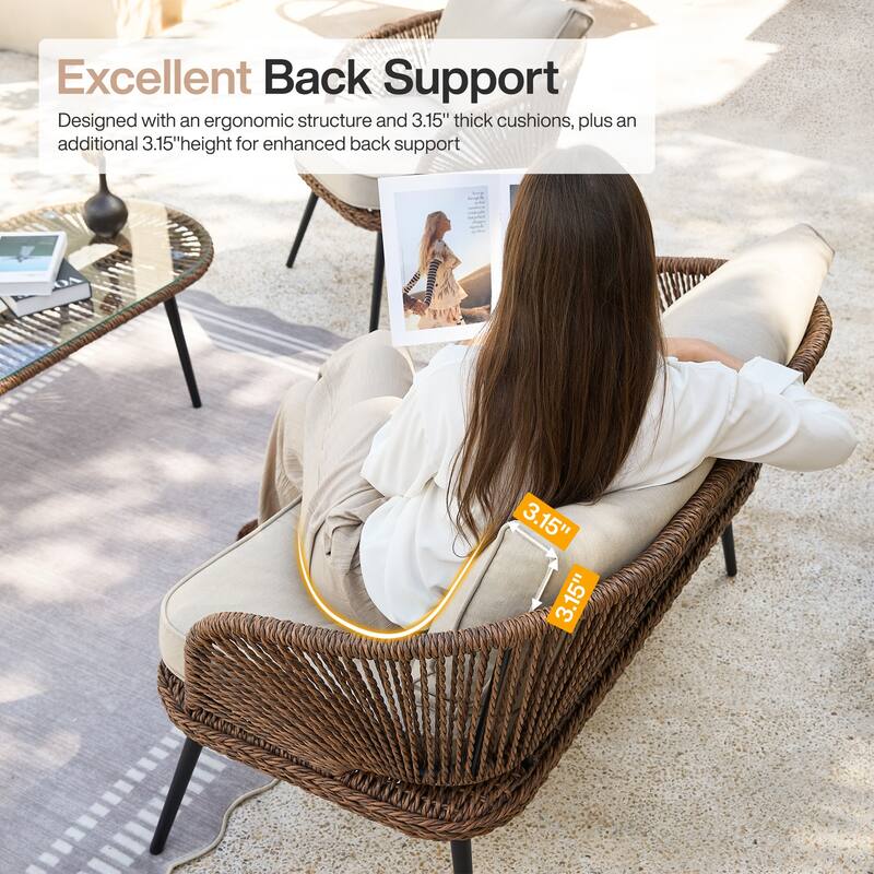 4-Person Outdoor Wicker Patio Conversation Seating Set with Coffee Table,