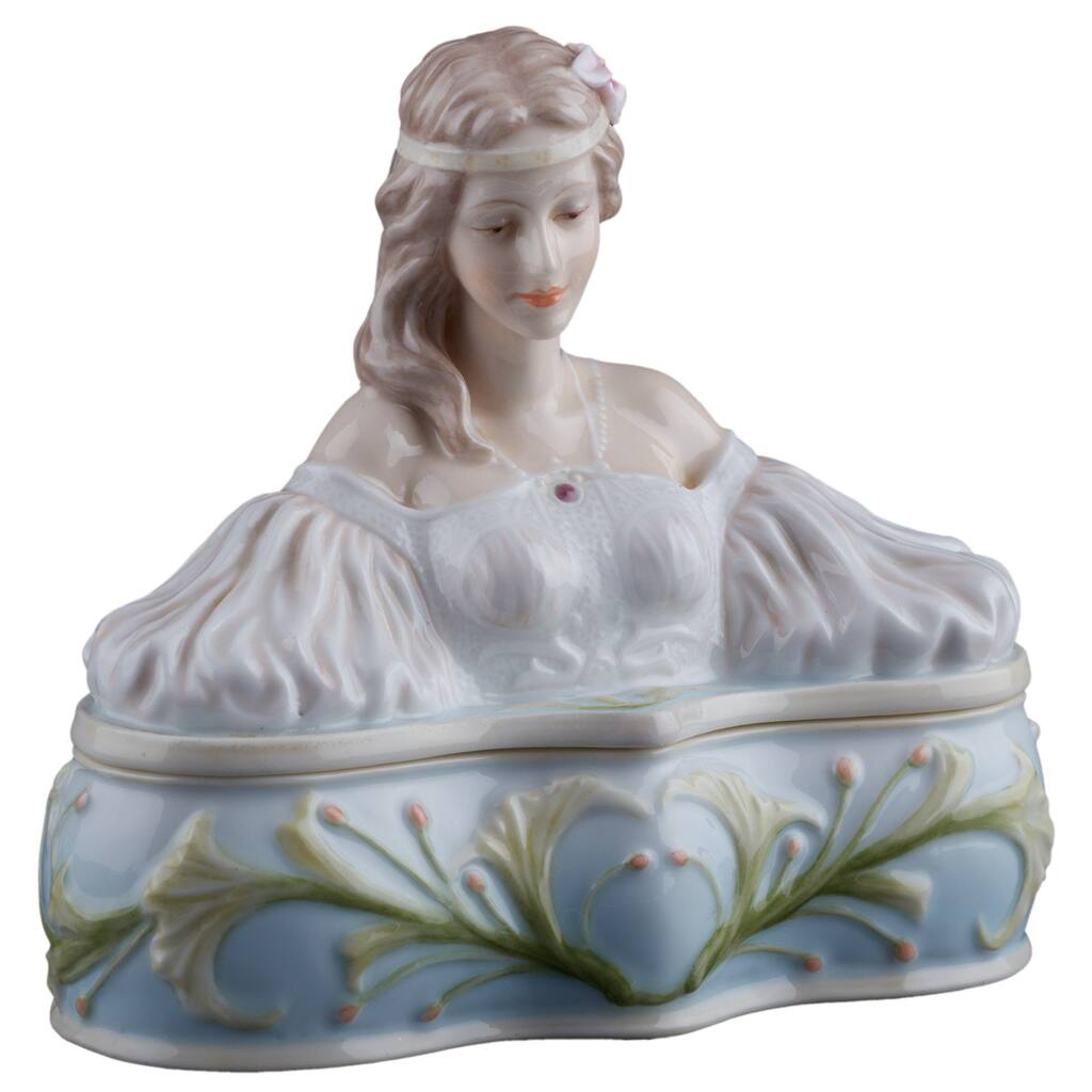 Charis 6.3" width LADY'S BUST TRINKET BOX multicolor Fine Porcelain