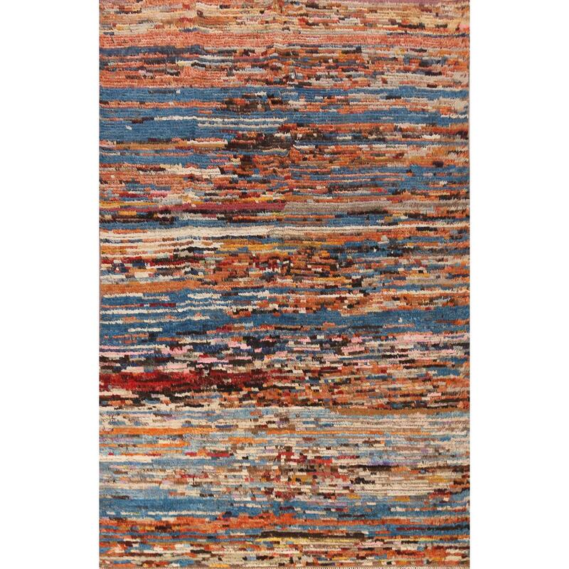 Moroccan Oriental Area Rug Handmade Stripe Wool Carpet - 6'4" x 9'6"