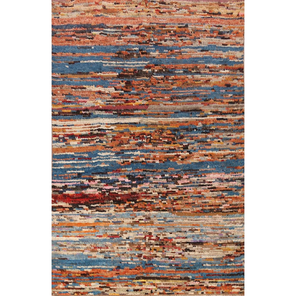 Moroccan Oriental Area Rug Handmade Stripe Wool Carpet - 6'4" x 9'6"