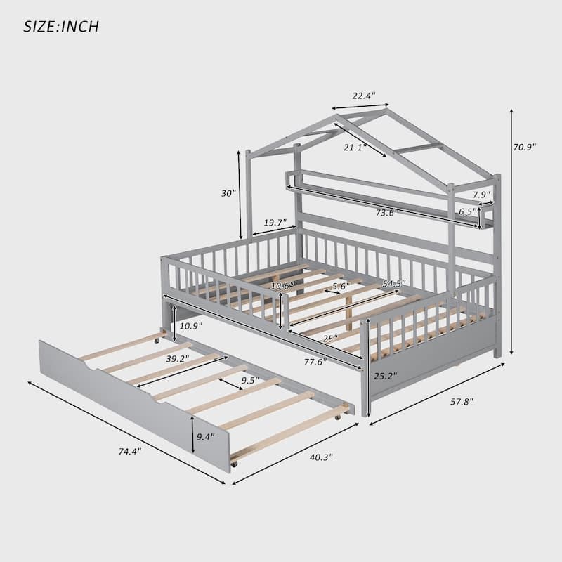 Full Size House Bed with Twin Size Trundle