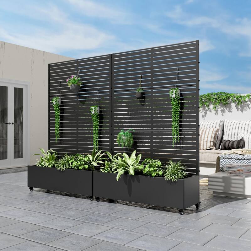 Raised Garden Bed Planter with Trellis Movable Planter Box with Lockable Wheels