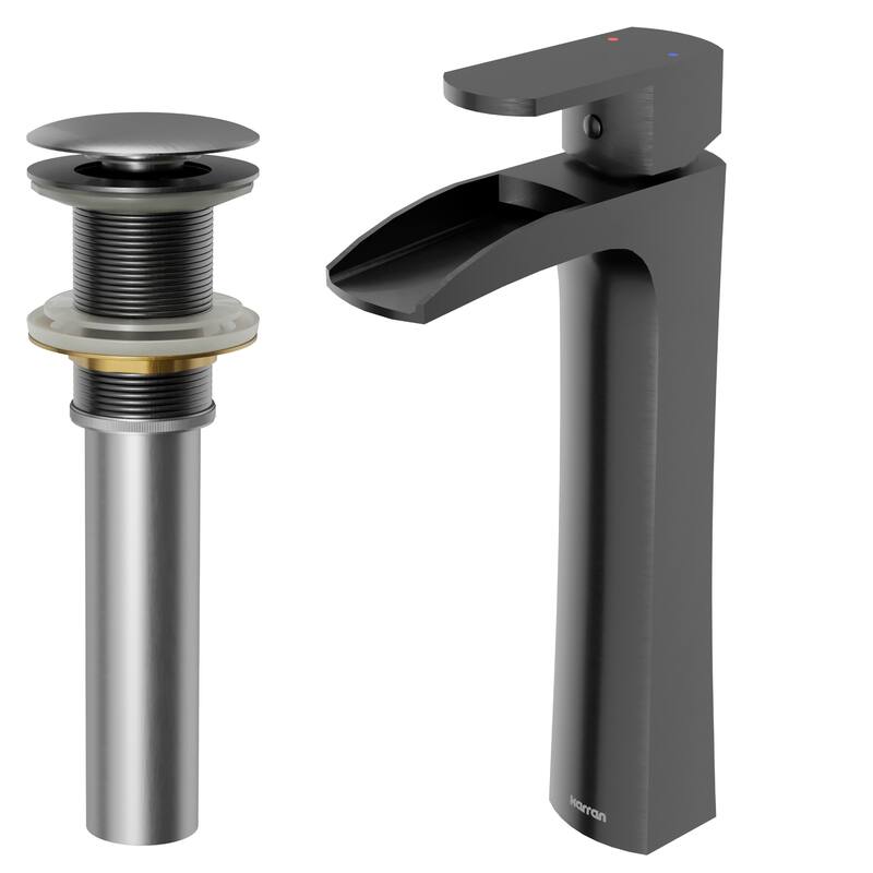 Karran Kassel Single Hole Single Handle Vessel Bathroom Faucet with Matching Pop-up Drain - Gunmetal Grey