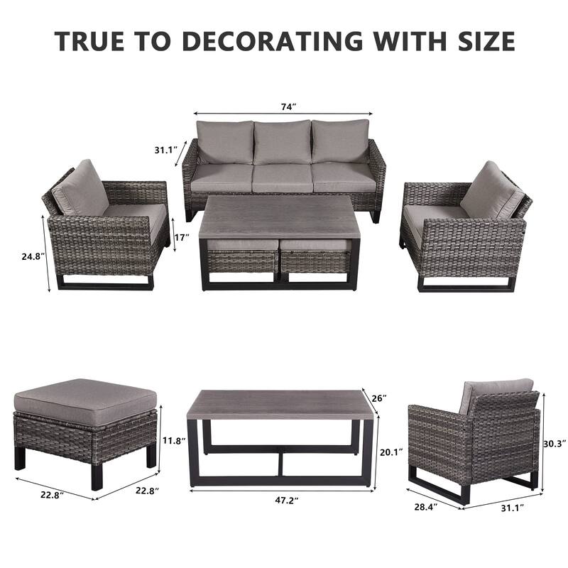 6 Piece Outdoor Sofa with Chair with Ottoman Set
