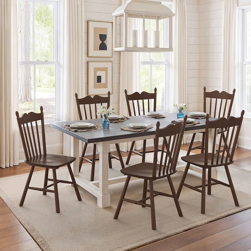 Set of 6 Farmhouse Wooden Kitchen Chairs - N/A - Walnut