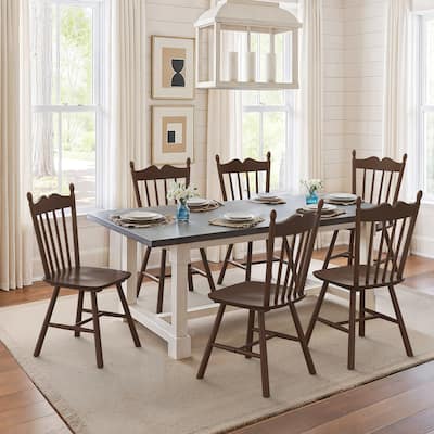 Set of 6 Farmhouse Wooden Kitchen Chairs - N/A