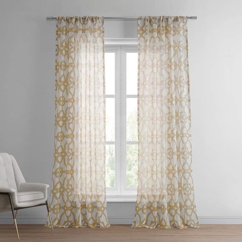 Exclusive Fabrics Sea Glass Blue Printed Faux Linen Sheer Curtain (1 Panel)