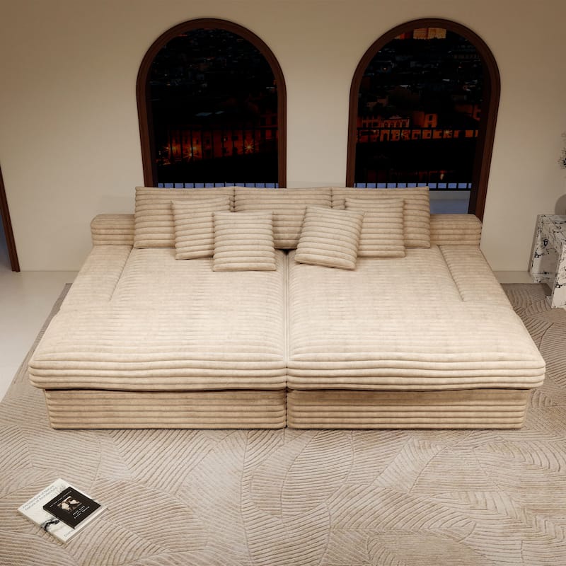 118.1" Oversized Boneless Double Chaise Lounge Sofa, Modern Corduroy Sectional Cloud Couch Loveseat Sleeper Bed, Floor Chair