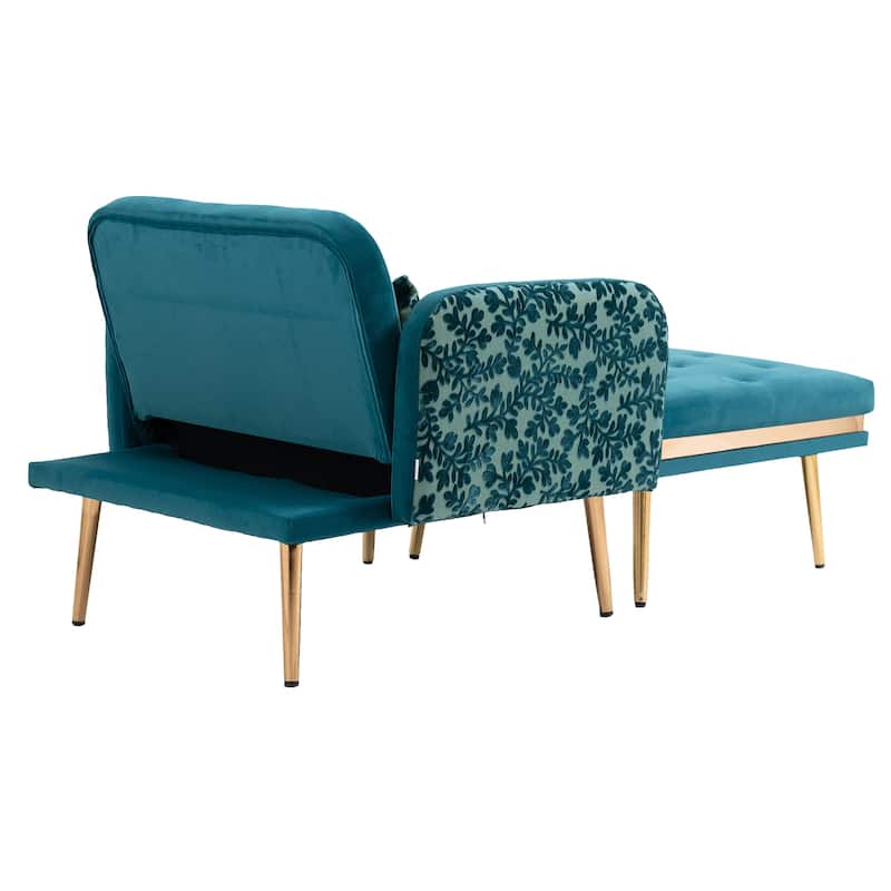 Velvet Upholstered Tufted Living Room Sleeper Chair With Ottoman
