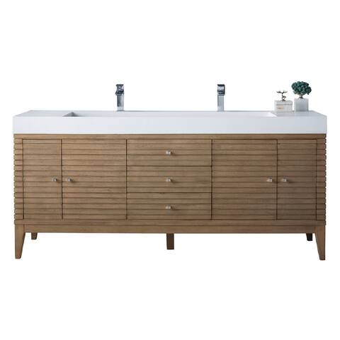 James Martin Vanities Linear 72" Double Vanity, Whitewashed Walnut
