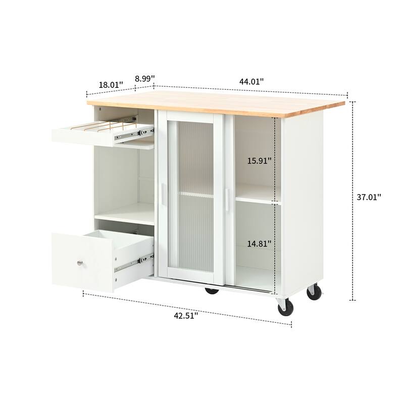 Modern Stylish Freestanding Wooden Kitchen Island Cart with LED Lights