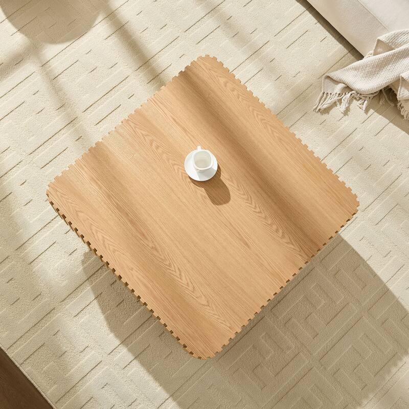 35.43 Inch Modern Handcraft Square Accent Coffee Table with Sturdy for Living Room