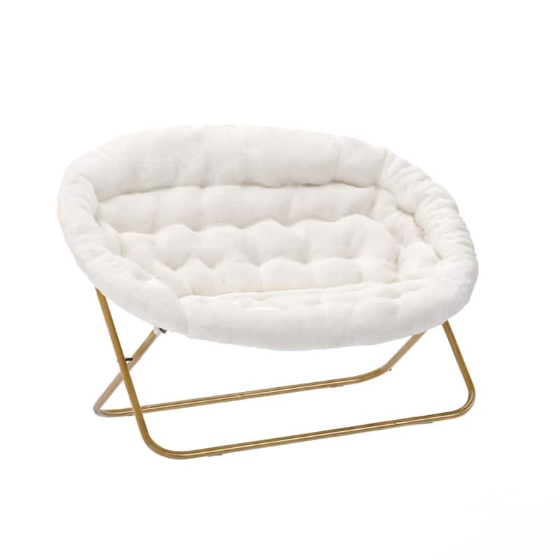 Double Folding Synthetic Fur Saucer Chair with 2 Ottomans