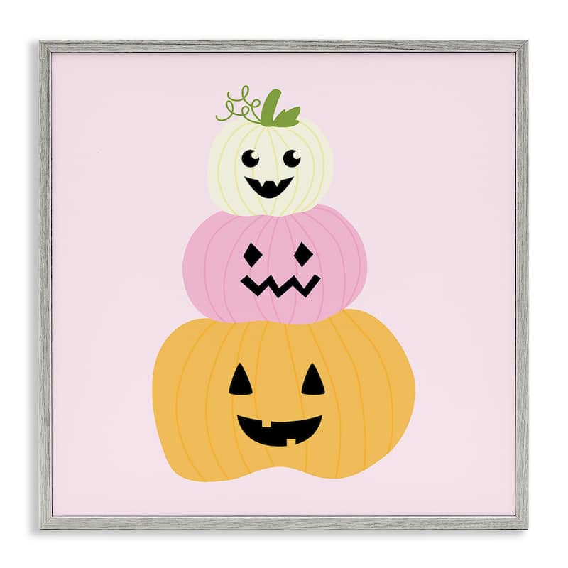 Stupell Pastel Happy Jack-o-Lanterns Framed Giclee Art Design By Sazerelli Designs - 17 x 17 - Grey