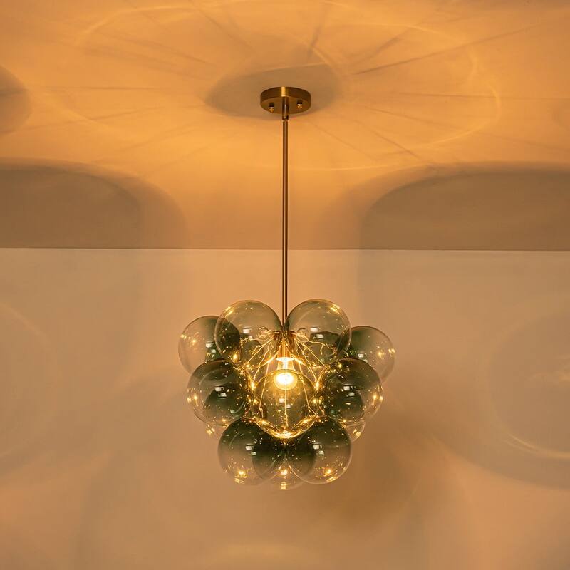 Glam Single-light Dining Room Glass Globe Bubble Chandelier - 17.7 in