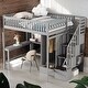 preview thumbnail 2 of 7, Wooden Bed with Storage Drawers, Full Size Space-saving Loft Bed with Bookshelf, Kid's Bed with Desk and Wardrobe, Grey