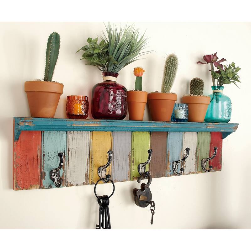 Multi Colored Wood 10 Hangers Wall Hook - 35 x 5 x 9