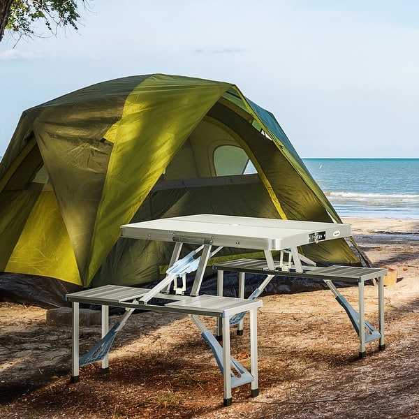 folding patio table umbrella hole Stinson 72" HDPE Rectangle Outdoor Dining With Ho in fixing devices help keep the table stable during use Folding Wood Patio Dining Table
