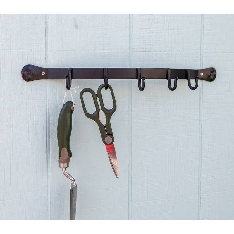 Achla Designs Wall Bracket With 5 Hooks, 19.5 Inch Wide, Black Powder Coat Finish