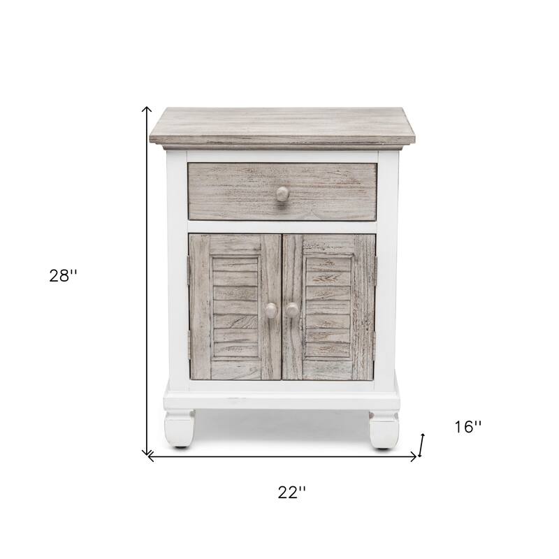 HomeRoots 28" White And Gray Solid Wood One Drawer Nightstand With USB