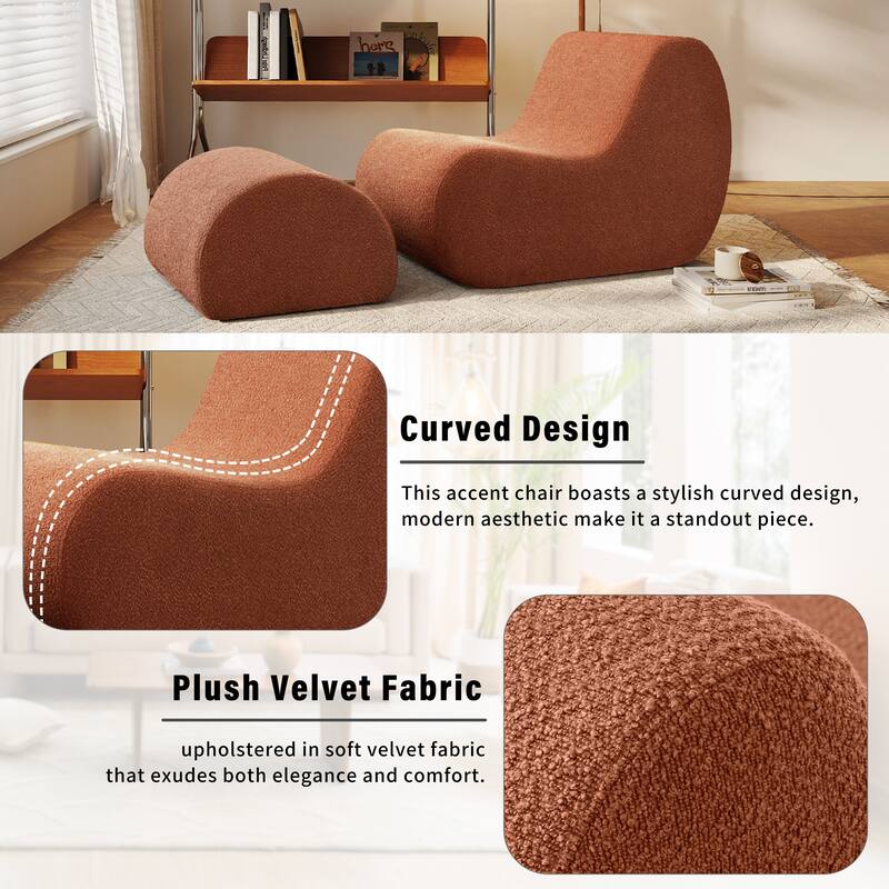 Elegant Accent Chair with Ottoman,Stylish Curved Design and Minimalist Lines for Ultimate Comfort, High-Resilience Foam