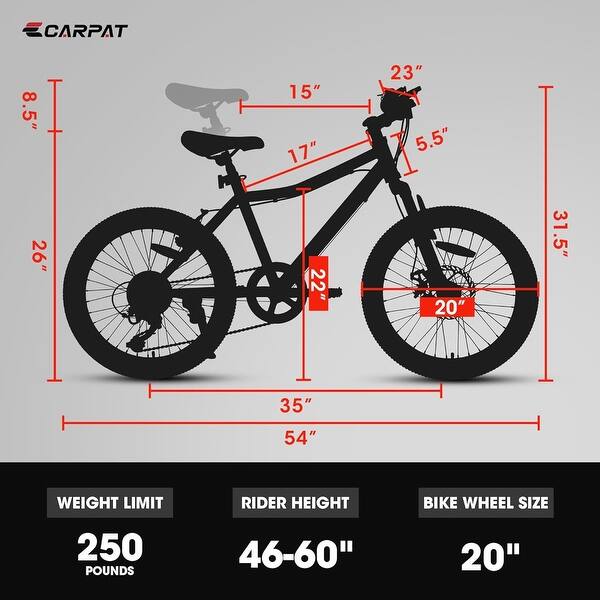dimension image slide 0 of 2, Boys Girls Mountain Bike 7 Speed Teenager Children Kids' Bicycles, Front Suspension Disc U Brake,Kids Bike for Ages 8-12