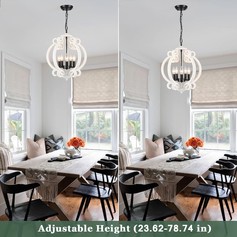 15.75“ 5-Light Rustic Pendant Light, Wood Ceiling Light Farmhouse Shabby Chic Chandelier, Classic Semi Flush Mount Chandelier