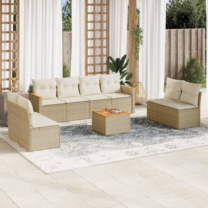 vidaXL Patio Sofa Set with Cushions Outdoor Conversation Furniture Poly Rattan - Beige and Cream-With table - 21.7 x 21.7 x 14.6