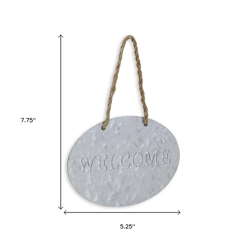 HomeRoots 5" X 8" Gray Handcrafted Welcome Galvanized Metal Wall Decor