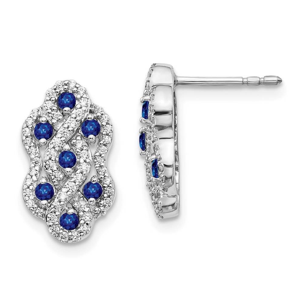 Blue Sapphire Ball Drop Dangle 925 Silver Earrings In 14K White Gold Plating