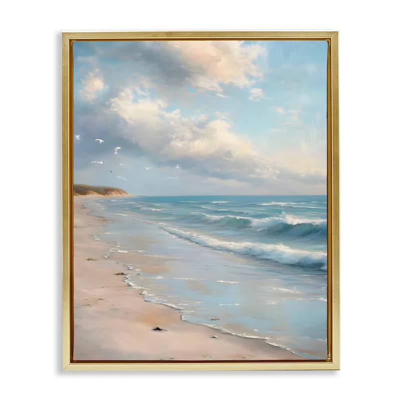 Stupell Where Seagulls Fly Beach View Framed Floater Canvas Wall Art Design By Franklyn Gregory - 25 x 31 - Gold
