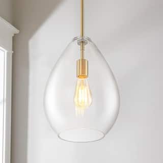 1-Light Modern Industrial Kitchen Island Pendant Light with Clear Olive-Shaped Glass Shade