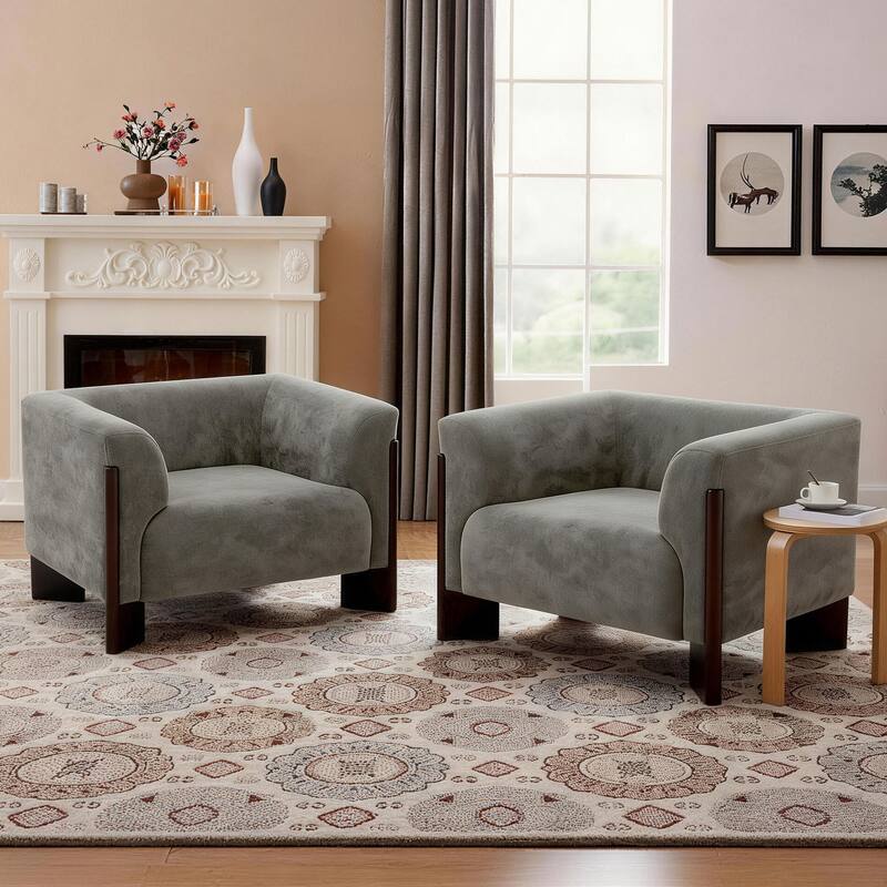 Upholstered Nordic Wide Seat Tuxedo Arms Barrel Chair Set of 2