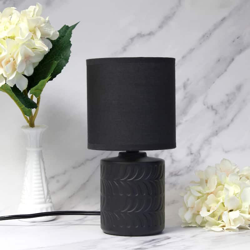 Modern Textured Ceramic Table Lamp with Fabric Drum Shade Compact Accent Lighting Multiple Colors