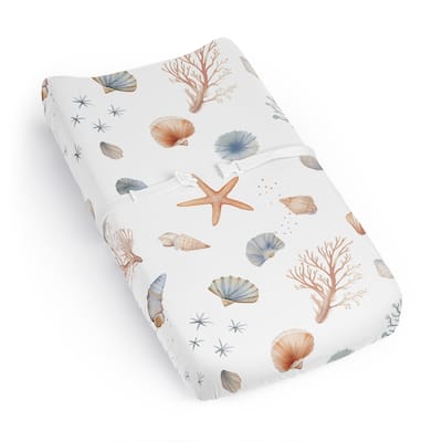 Sweet Jojo Designs Ocean Seashells Boy, Girl, Unisex/Gender Neutral Changing Pad Cover Sheet - Nautical Beach Theme Coastal Sea
