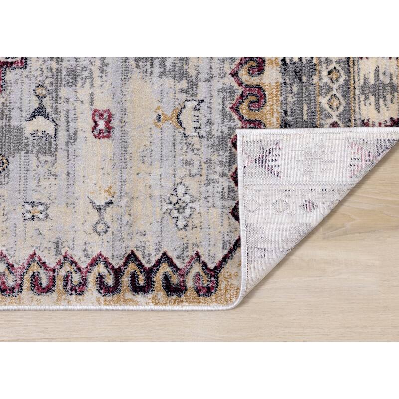 Sheffield Collection - Grey/Blue Medallion Border Rug