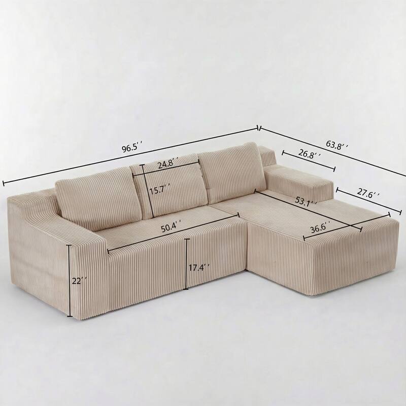 96" L-Shaped Corduroy Sectional Sofa, No Assembly Required