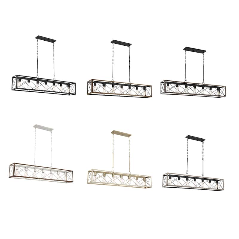 Kiro 7-light Farmhouse 48In Linear Chandelier Rectangle Dining Lights with UL - 48'' W x 7.78'' D x 11'' H