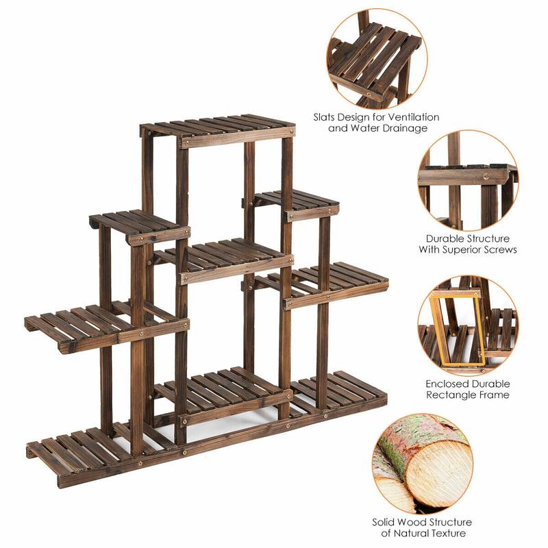 Gymax 6-Tier Flower Wood Stand Plant Display Rack Multifunctional - See Details